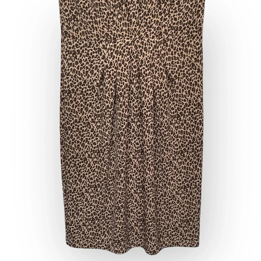Talbots Petites Womens Small Leopard Print Sleeveless Sheath Dress Brown Tan S - Picture 3 of 7